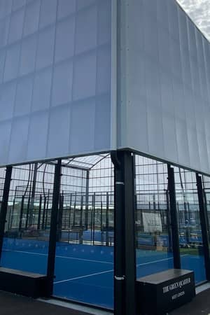 Covered court exterior at Parkside Padel Club in West London