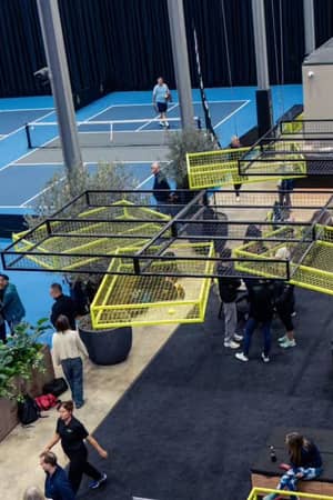 Indoor courts and social area at Advantage Padel Mudeford