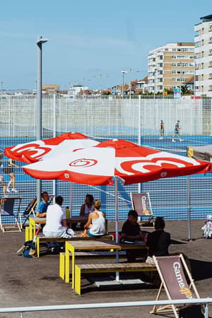 The Game4Padel cafe and outdoor courts at Hove Beach Park in Brighton.