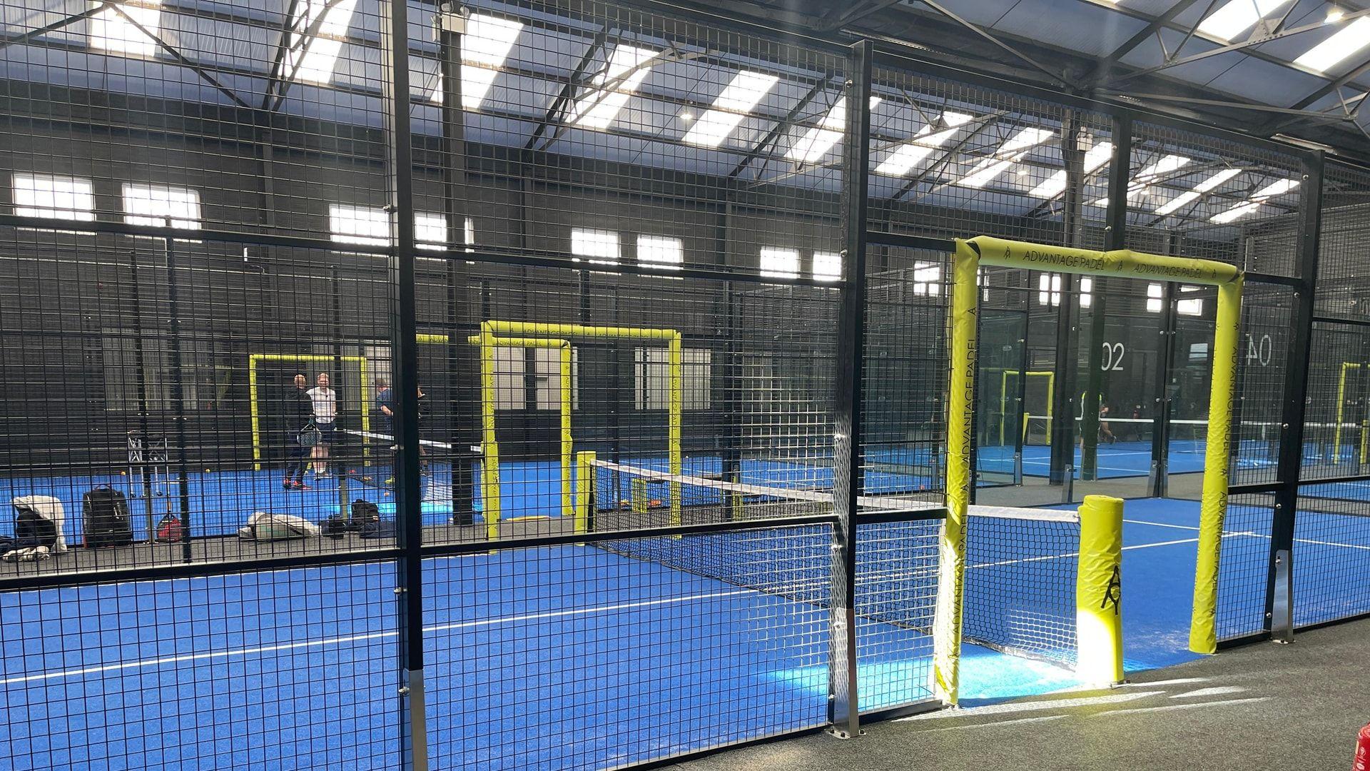 Indoor blue padel courts at Advantage Padel Nottingham