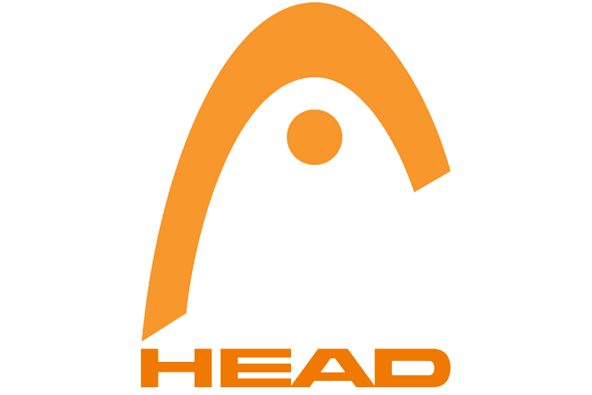 Orange HEAD tennis brand logo with stylised arch and dot.