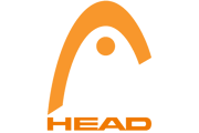 Orange HEAD tennis brand logo with stylised arch and dot.