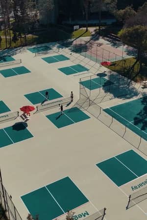 Aerial view of the outdoor pickleball court complex at Megasaray Resort Side.