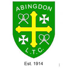 Abingdon Lawn Tennis Club emblem with green shield, yellow cross, rackets, and text 'Est. 1914'.