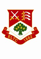 Ealing Lawn Tennis Club logo with shield, tree, crossed swords, and 1882 inscription.