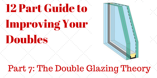 Header for double glazing series, featuring a double glazing unit diagram and the title '12 Part Guide to Improving Your Doubles', with focus on Part 7: The Double Glazing Theory.
