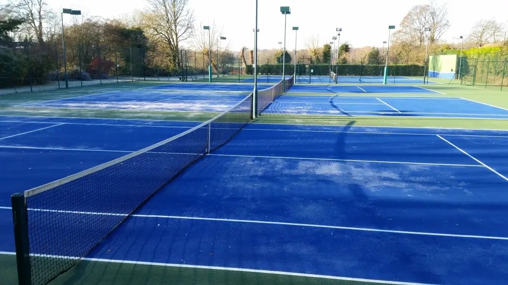 Winter frost on a tennis court