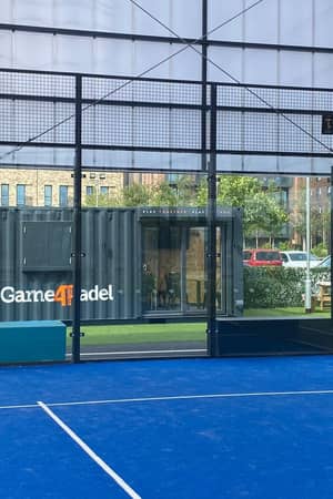 Blue padel court at Parkside Padel Club in West London