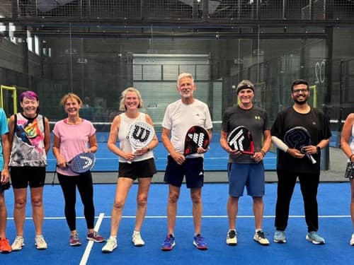 Adult padel players on court at Advantage Padel Nottingham