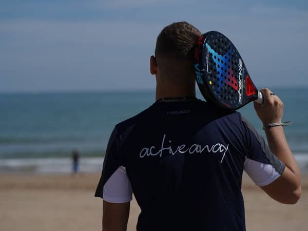 Active Away padel player beside Vilamoura Beach