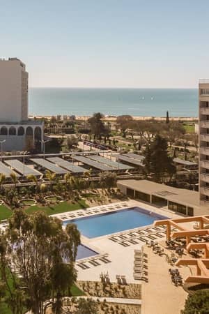 Aerial view of the hotel, pool and gardens in Vilamoura